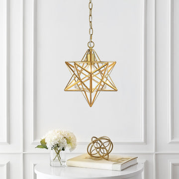 Stellaa 12" Moravian Star Metal/Clear Glass LED Pendant - JONATHAN Y